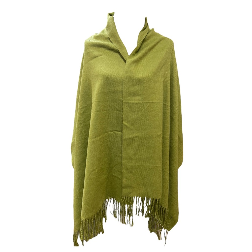 ROYAL ROSSI Cashmere Wrap Scarf Green Fringed 28x64”